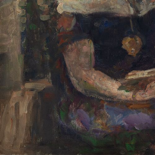 fig 5. Julius Paulsen, Portrait Of A Young Woman Reading - Antique Oil Painting
