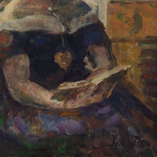 fig 6. Julius Paulsen, Portrait Of A Young Woman Reading - Antique Oil Painting