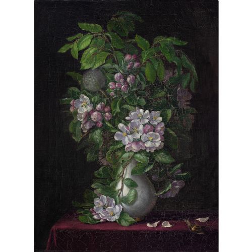 fig 1. 19th-Century Danish School, Still Life With Apple Blossom - Antique Oil Painting