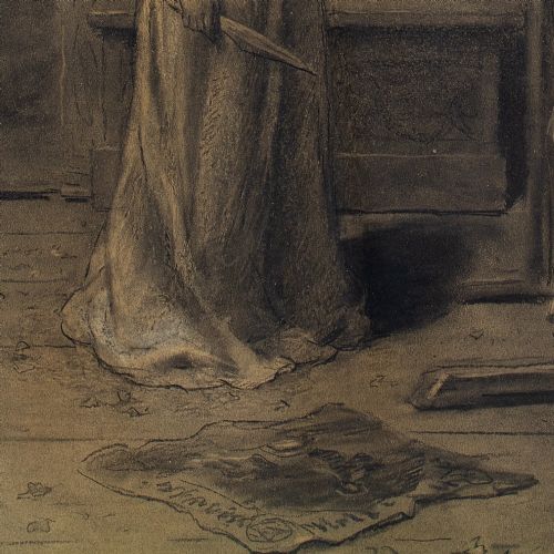 fig 2. Anna Cramer, Interior Scene With Woman Holding A Dagger - Antique Drawing 