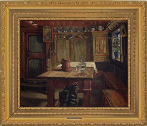 Frederik Vermehren, a Room in an Old Farmhouse, Zealand - Antique Oil Painting
