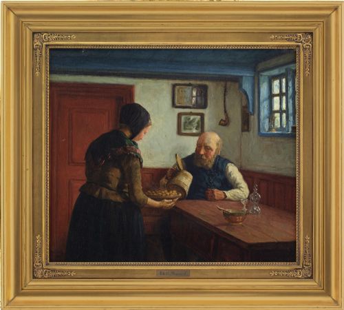 Valdemar Magaard, the Empty Ol’ Mug - Antique Oil Painting