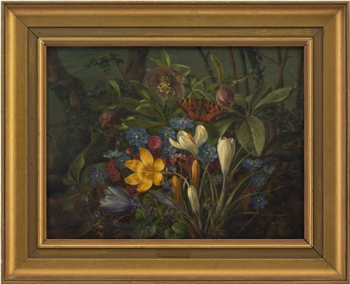 Johan Frederik Damm, Forest Floor Still Life with Butterfly - Antique Oil Painting