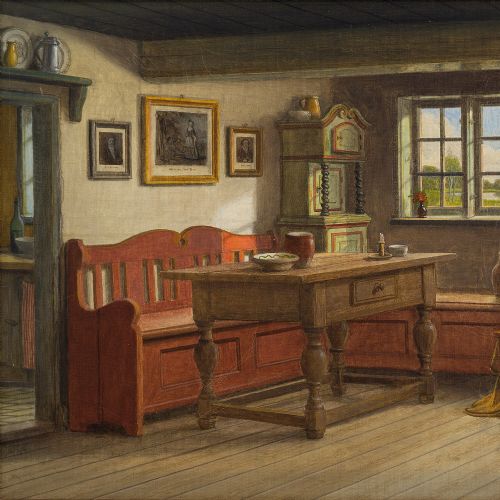 fig 1. C. Sørensen, Living Room Interior - Vintage Oil Painting 