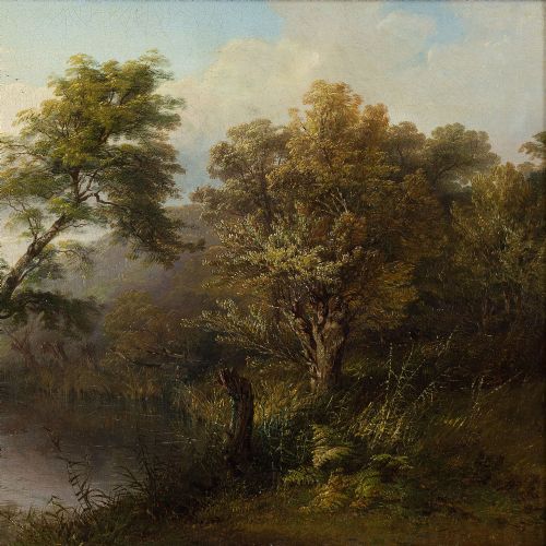 fig 1. Thomas Baker, Scene On The River Leam A Mile Or So Above Leamington - Antique Oil Painting 