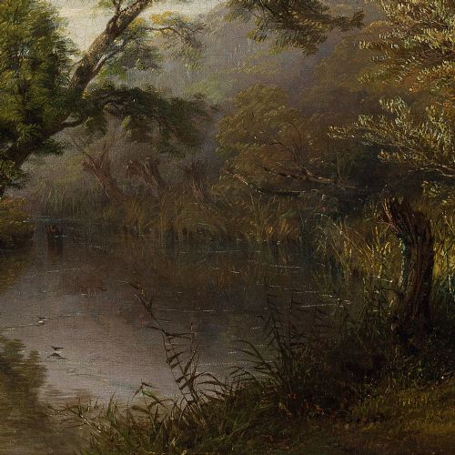 fig 3. Thomas Baker, Scene On The River Leam A Mile Or So Above Leamington - Antique Oil Painting 