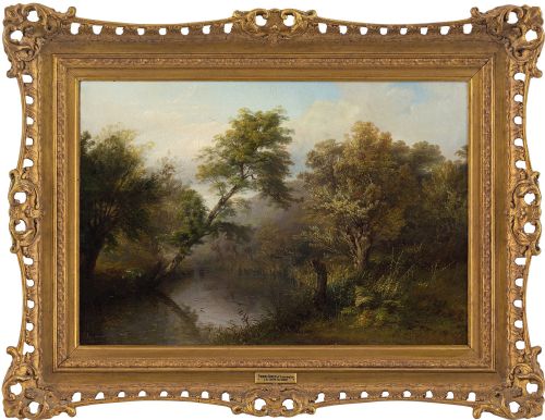Thomas Baker, Scene on the River Leam a Mile or So Above Leamington - Antique Oil Painting