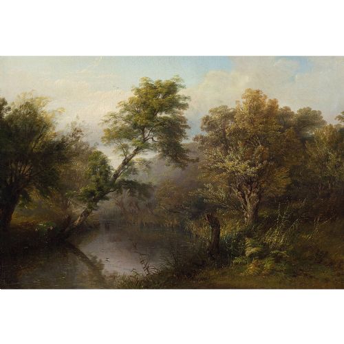 fig 5. Thomas Baker, Scene On The River Leam A Mile Or So Above Leamington - Antique Oil Painting 