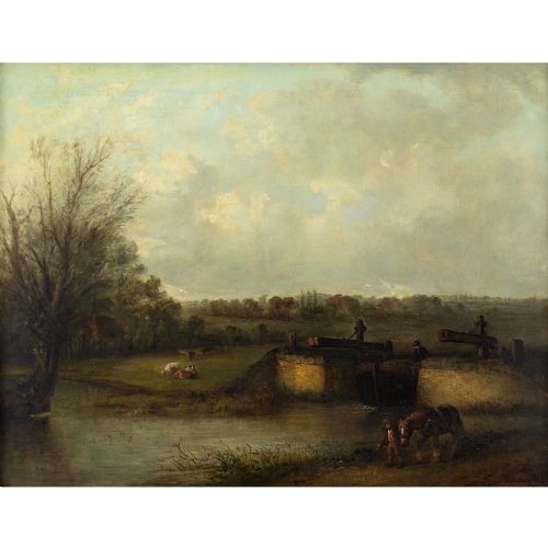 fig 1. Edward Robert Smythe, Bowden Lock, Suffolk - Antique Oil Painting
