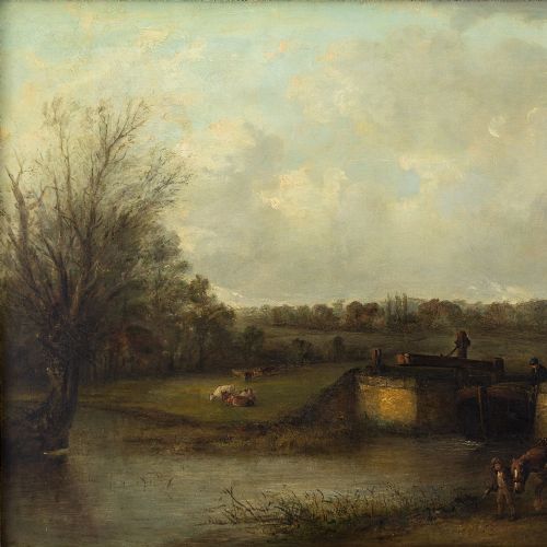 fig 2. Edward Robert Smythe, Bowden Lock, Suffolk - Antique Oil Painting