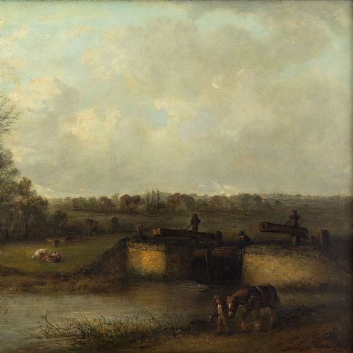 fig 3. Edward Robert Smythe, Bowden Lock, Suffolk - Antique Oil Painting