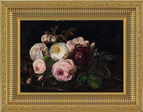Attributed to Adamine Sindberg, Still Life with Roses - Antique Oil 
Painting