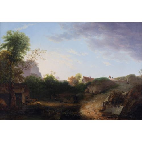fig 1. 19th-Century Dutch School Landscape With Shepherds - Antique Oil Painting 