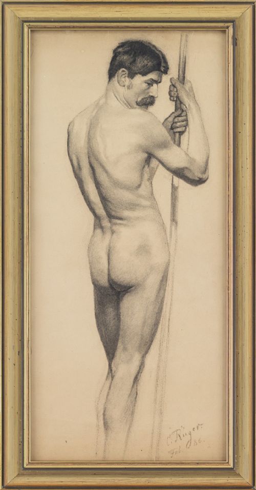 Curt Rüger, Portrait Study of a Male Nude - Antique Drawing