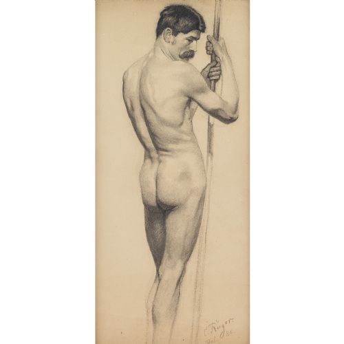 fig 1. Curt Rüger, Portrait Study Of A Male Nude - Antique Drawing