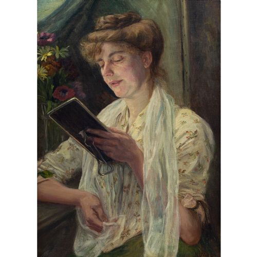 fig 1. Henrik Joesten Bleeker, Portrait Of A Woman Reminiscing - Antique Oil Painting