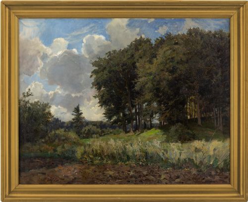 Carlo Hornung Jensen, Woodland with Distant View - Vintage Oil Painting