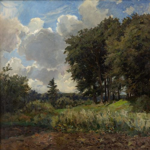 fig 1. Carlo Hornung Jensen, Woodland With Distant View - Vintage Oil Painting