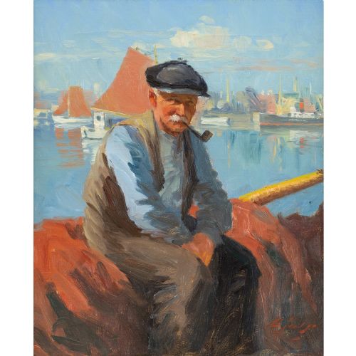 fig 1. Søren Christian Bjulf, A Fisherman - Vintage Oil Painting