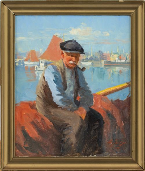 Søren Christian Bjulf, a Fisherman - Vintage Oil Painting
