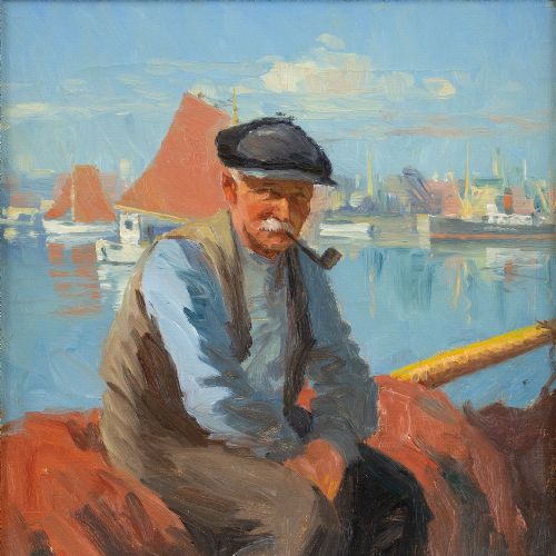 fig 2. Søren Christian Bjulf, A Fisherman - Vintage Oil Painting