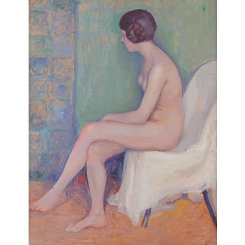 fig 2. Emil Danielsson, Portrait Of A Seated Nude In Profile - Antique Oil Painting