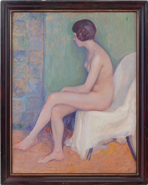 Emil Danielsson, Portrait of a Seated Nude in Profile - Antique Oil Painting