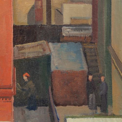 fig 1. 20th-Century Danish School, Urban Scene With Figures - Vintage Oil Painting