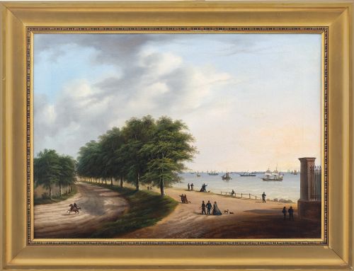 19th-century Danish School Coastal Landscape with Figures - Antique Oil Painting