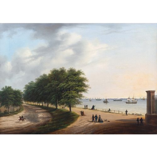fig 1. 19th-Century Danish School Coastal Landscape With Figures - Antique Oil Painting