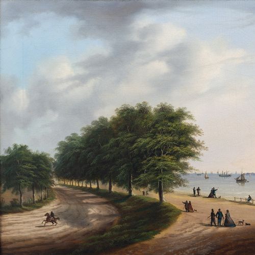 fig 2. 19th-Century Danish School Coastal Landscape With Figures - Antique Oil Painting