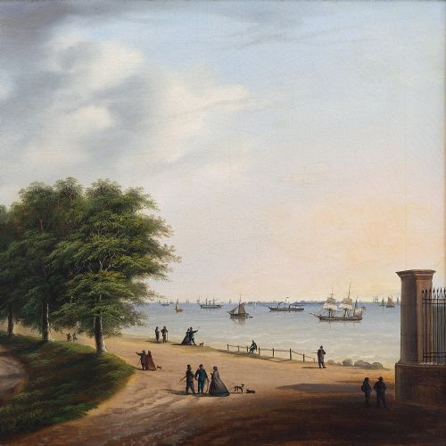 fig 3. 19th-Century Danish School Coastal Landscape With Figures - Antique Oil Painting