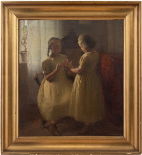 Carl Vilhelm Meyer, the Artist’s Daughters, Early 20th-century Antique Oil Painting