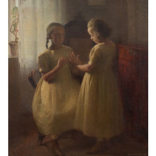 fig 2. Carl Vilhelm Meyer, The Artist’s Daughters, Early 20th-Century Antique Oil Painting