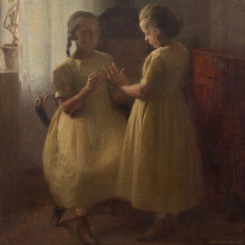 fig 3. Carl Vilhelm Meyer, The Artist’s Daughters, Early 20th-Century Antique Oil Painting