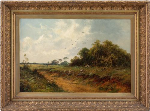 Hk Foster, Rural Landscape with Worn Track & Family Picnicking - Antique Oil Painting