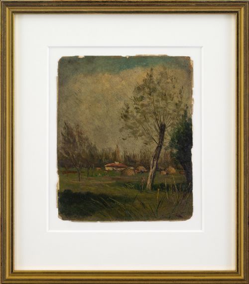 Paul Désiré Trouillebert, Landscape Study with Birch Trees -  Antique Oil Painting