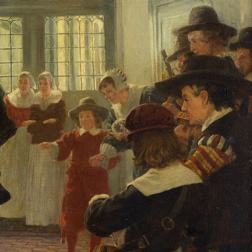 fig 2. Karl Behm, A Wedding In The 17th-Century - Antique Oil Painting