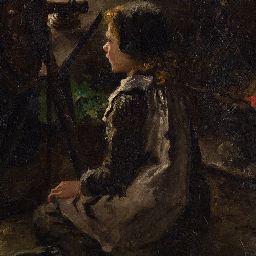 fig 2. Johannes Weiland, An Afternoon Of Spinning Yarn - Antique Oil Painting