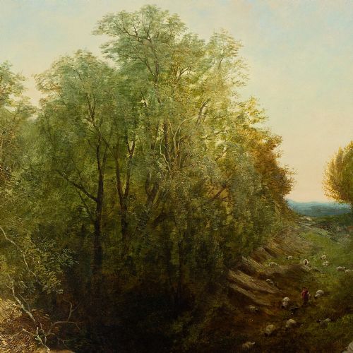 fig 2. Thomas Creswick, The Woodland Glade With Sheep And Cows Going To Water - Antique Oil Painting