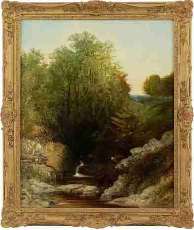 Thomas Creswick, the Woodland Glade with Sheep and Cows Going to Water - Antique Oil Painting
