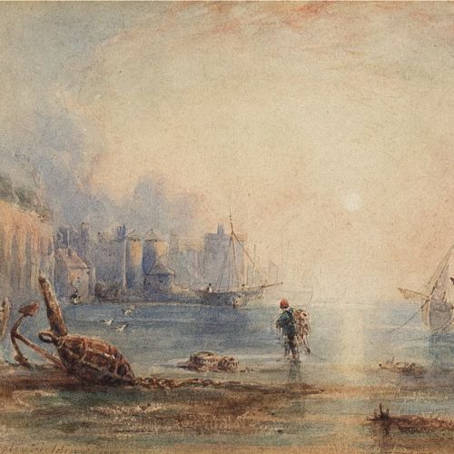 fig 1. Anthony Van Dyke Copley Fielding, Harbour At Sunset - Antique Watercolour