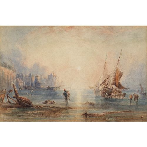 fig 2. Anthony Van Dyke Copley Fielding, Harbour At Sunset - Antique Watercolour