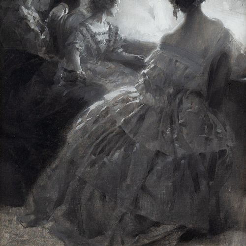 fig 1. Rene Lelong, A Night At The Opera - Antique Oil Painting