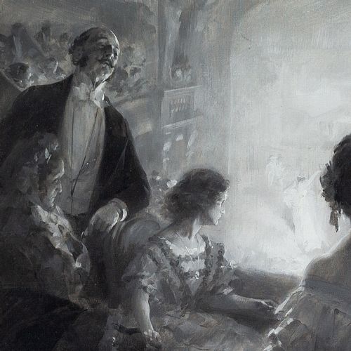 fig 2. Rene Lelong, A Night At The Opera - Antique Oil Painting