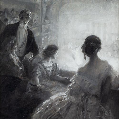 fig 3. Rene Lelong, A Night At The Opera - Antique Oil Painting