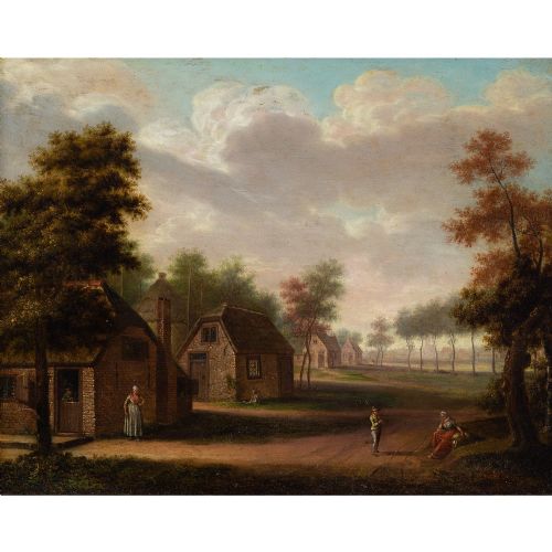 fig 1. Circle Of George Smith Of Chichester, Village Scene With Cottages - Antique Oil Painting