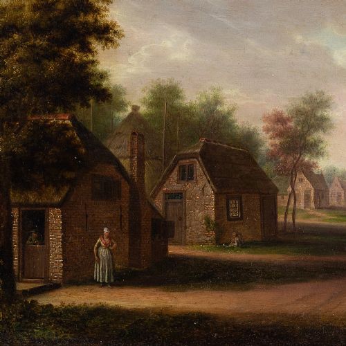 fig 2. Circle Of George Smith Of Chichester, Village Scene With Cottages - Antique Oil Painting