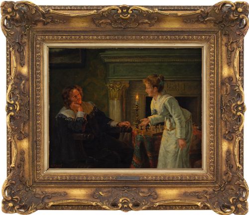 Wilhelm Friedrich Giessel, Checkmate - Antique Oil Painting