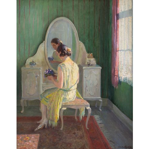 fig 1. Robert Panitzsch, Interior Scene With Lady At Dressing Table - Antique Oil Painting